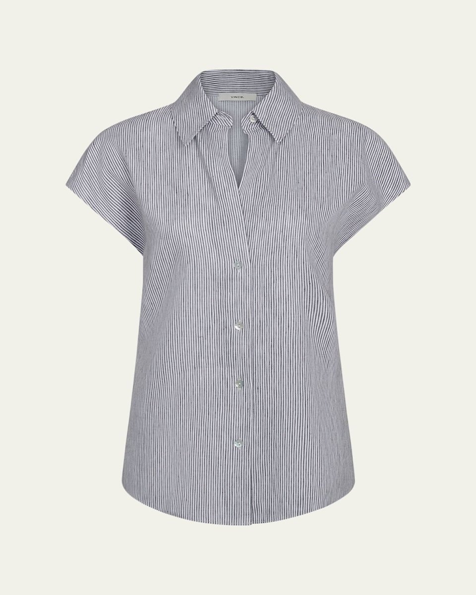 Ticking Stripe Cap-Sleeve Blous